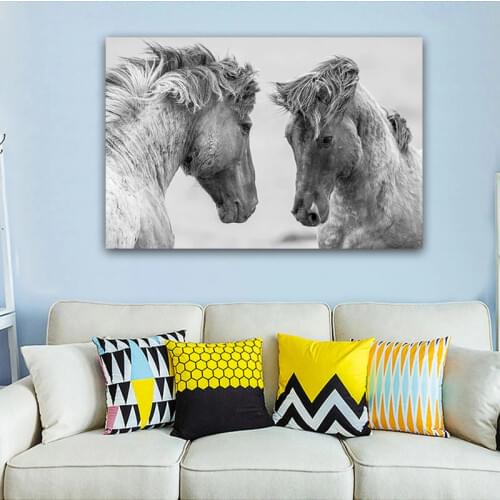 Poster and Print Wall Canvas Painting Two Horse Black and White Canvas Art Wall Pictures for Living Room Modern home decor