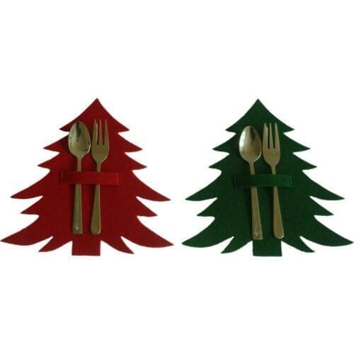 4PCS/Set Cutlery Storage Bag Christmas Tree Portable Cutlery Pouch Home Tableware Holder Dinning Table Christmas Decoration