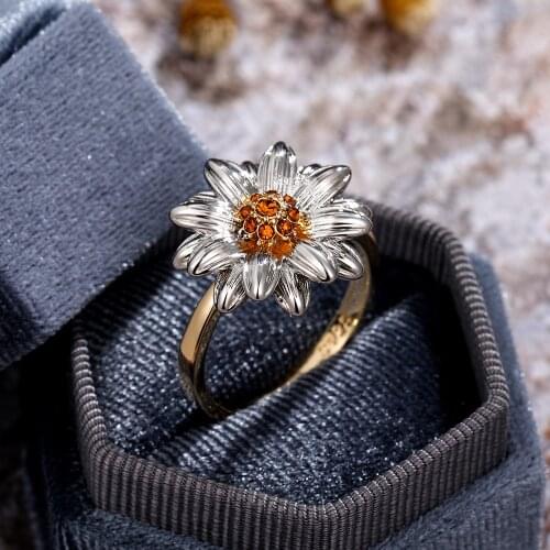 Luxury Exquisite Two-color Daisy Sunflower Ball Ring Fashion Sun Flower Wedding Ring, Valentines Day Gift Jewelry