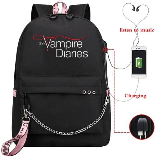 The Vampire Diaries Print Backpack for Women School Shoulder Bag Bagpack for Teenage Girls Female Travel Backpacks Mochila Balck