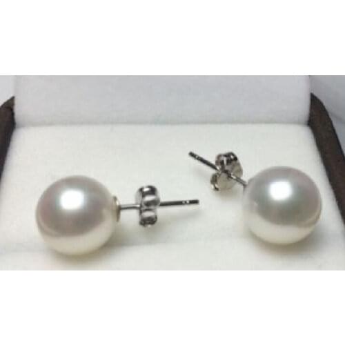 Good CHARMING PERFECT ROUND 9-10 MM AAA+ WHITE AKOYA NATURAL PEARLS EARRING 925silver