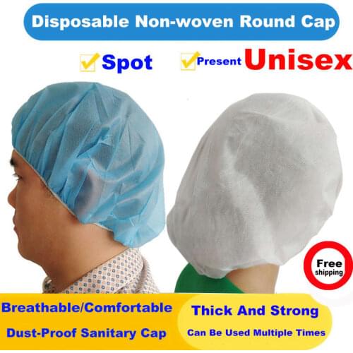 Non-woven disposable hat breathable and dustproof round cap with elastic thread, used for food kitchen cooking, preventing hair