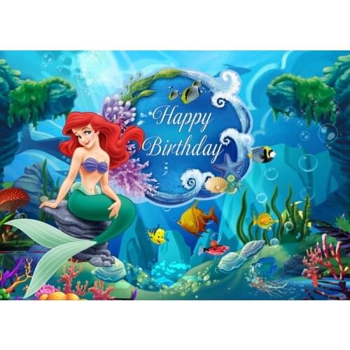 Disney Background Cloth Mermaid Birthday Party Background Cloth Wall Decoration Photo Poster Girl Room Fairy Tale Princess Gift