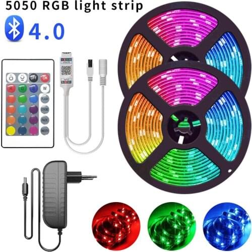 LED Strip Light 5050 10M 5M Bluetooth LED Room Lights Rgb Leds Tape Diode Ribbon Flexible Home Decoration DC12V Adapter Set