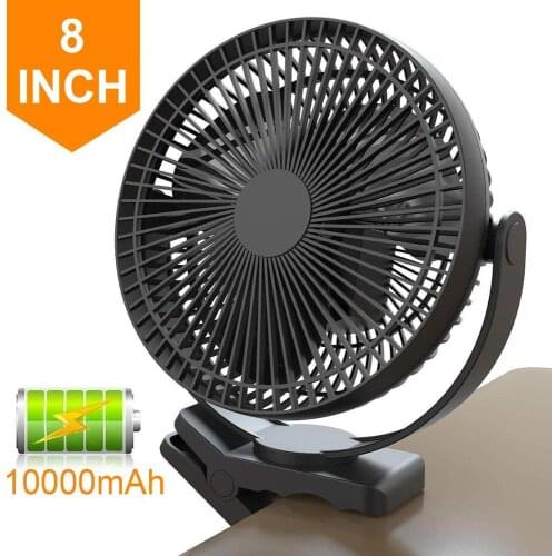 Clip Fan Battery Operated, 8 Inch 10000mAh Rechargeable Fan for Baby, Portable Cooling USB Fan for Baby Stroller Golf Cart Car