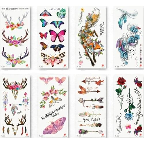 Animal Body Panda Butterfly Tattoo Sticker Temporary Colored Drawing Decal Wolf Fox Picture