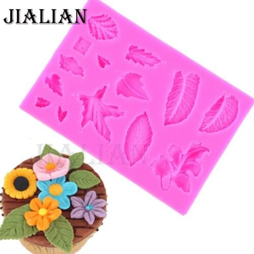 High quality Many different shapes of leaves Mini chocolate cake decorating tools DIY baking fondant silicone mold T0451
