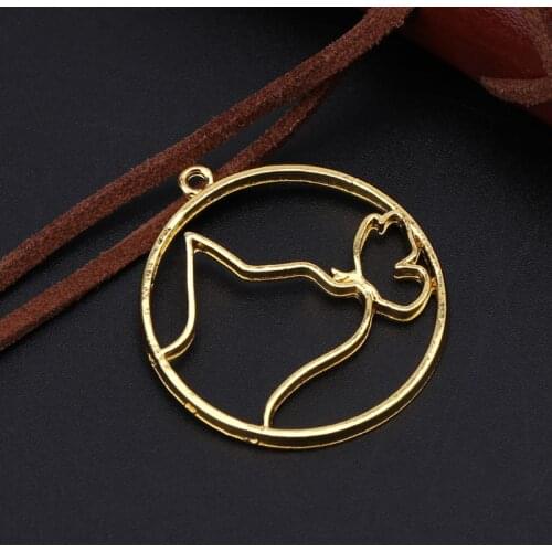 R2LE 6 Pcs/Set Metal Frame DIY Jewelry Necklace Pendant Gold Kitten Cat Cute Hollow Frames UV Epoxy Resin Tools Accessories