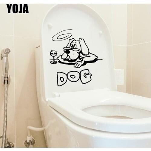 YOJA 21.5X22.9CM Funny Dog Animal Witty Home Decor Room Wall Stickers Toilet Seat Decal T5-1503