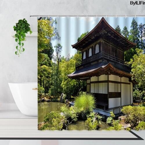 Zen Garden Scenery Shower Curtains Attic Rockery Forest Green Plants Bathroom Decoration Bath Curtain Polyester Home Wall Decor