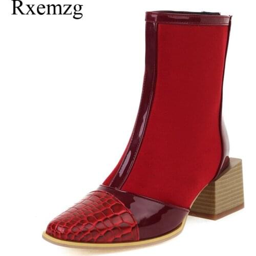 Rxemzg Shoes For Women 2021 Winter Boots Women High Heel Mixed Colors Square Toe Boots Fashion Patent Leather Red Ankle Boots 48