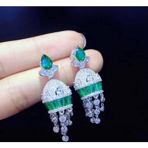 DIY earring jackets 925 sterling silver with cubic zircon green and white color mixed fine women jewelry free shipping