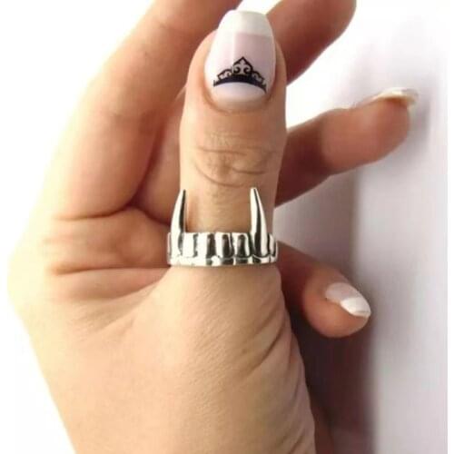 Punk hip-hop vampire personality tooth ring metal ring silver plating ring halloween jewlery for women