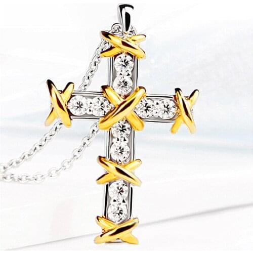 Fashion Zircon Cross Pendant Necklaces For Women Jewelry Pure Silver 925 Necklace Female Choker Accessories Chain Clavicle Lady