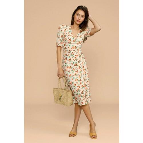 Women Dress Women Dress 2021 Spring and Summer New Ladies V-neck Printed Dress
