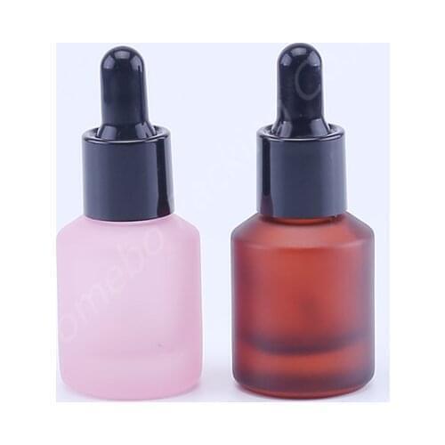 12pcs/lot frosted pink & brown glass bottle for essential oil new reagent pipette 15ml essential oil dropper bottle in stock