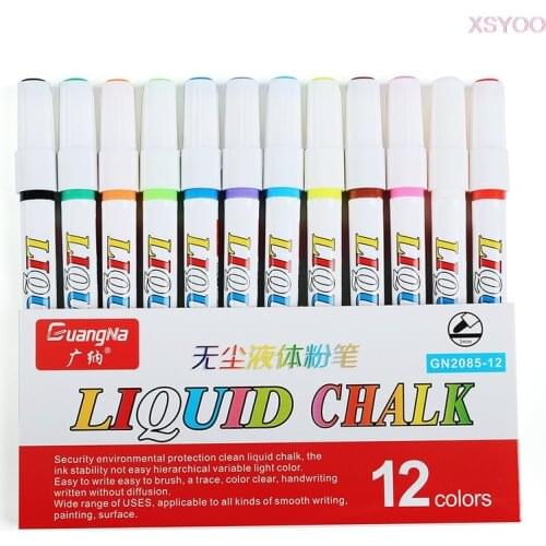 12 PCS Set Liquid Chalk Marker Pens Erasable Multi Colored Highlighters pen Non-dust Chalk Removable for LED Writing Board Glass