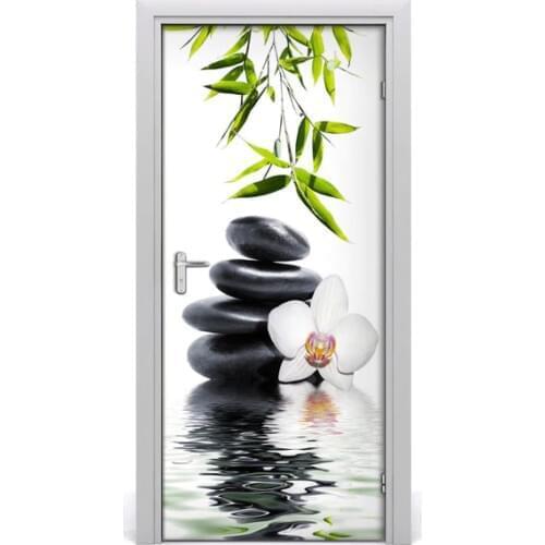 3d Door Sticker Self Adhesive Renew Home Bamboo Floral Stones Decor Print Wall Art PVC Waterproof Wallpaper Picture Boys Room
