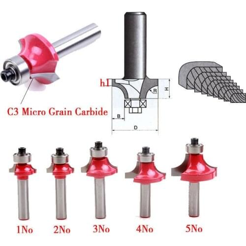 5pcs/set High Quality Roundover Bit with Bearing 8mm shank Dovetail Router Bit Cutter wood working