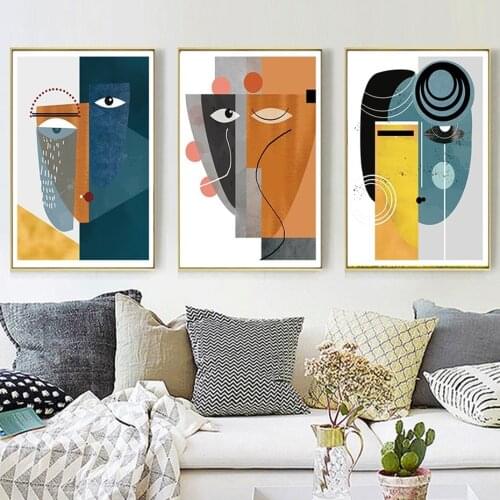 Abstract Vintage Figure Wall Art Canvas Painting Geometric Posters and Prints Pictures for Living Room House Interior Decor