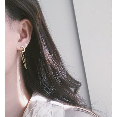 Amaiyllis 18k Gold Moon Tassel Crescent Earrings Stud Gold Handmade Long Earrings For Women Jewelry Gift