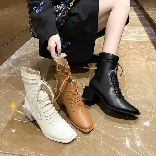 Plus Size 40 Ankle Boots Women Platform High Heels Womens Boots Shoes Thick Heel Short Boot Ladies black White p202