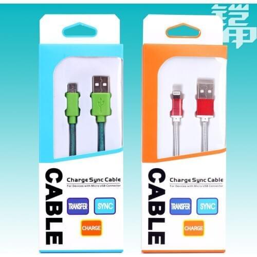 Paper Retail Packaging Box / Colors Package For Cell Phone USB Cable, for iPhone 5s 6 Galaxy s4 note 3, 1m Cable 100pcs/lot free