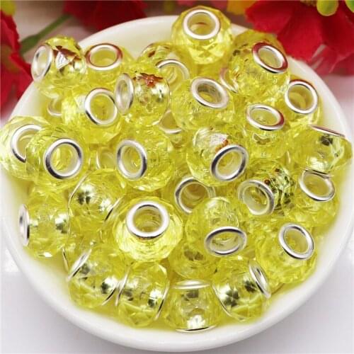 10 Pcs Color Resin Muranos 14x8mm Large Hole Faceted Spacer Beads Charm Fit Pandora Bracelet DIY Snake Chain Necklace Earrings