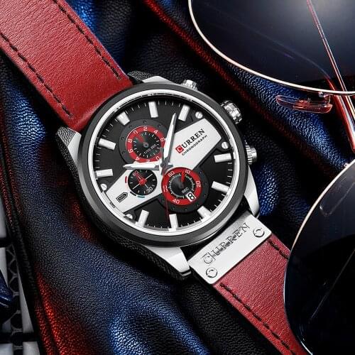 CURREN Casual Wrist Watches for Men Creative Design Chronograph Wristwatch Leather Quartz Clock Male New