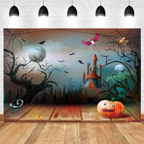 Yeele Cartoons Halloween Backdrop Photocall Moon Pumpkin Bat Spider Board Floor Background Photography Photo Studio Photophone