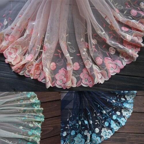 10Meters Exquisite Lace Fabric Blue Green Mesh Tulle Flower Skirt trim Clothing Sewing Accessories 25cm Width