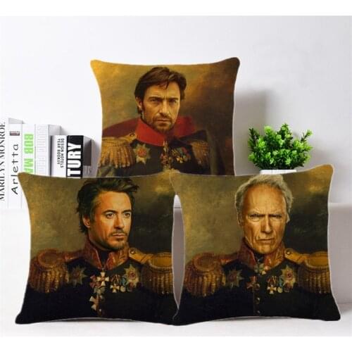 Oil Painting Style Robert Downey Jr. Matt Damon Leonardo DiCaprio General Costume Decoration Art Throw Pillow Sofa Cushion Cover