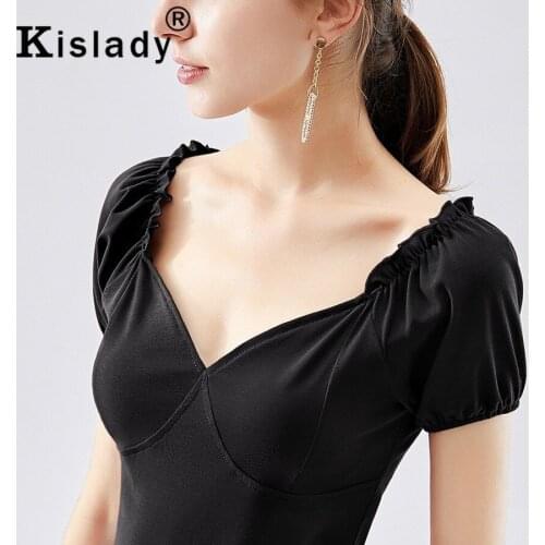 Kislady New Womens Puff Sleeve Sexy V-neck T-shirt Vintage French Tops Plus Size Harajuku New T-shirt Korean Japanese Clothes