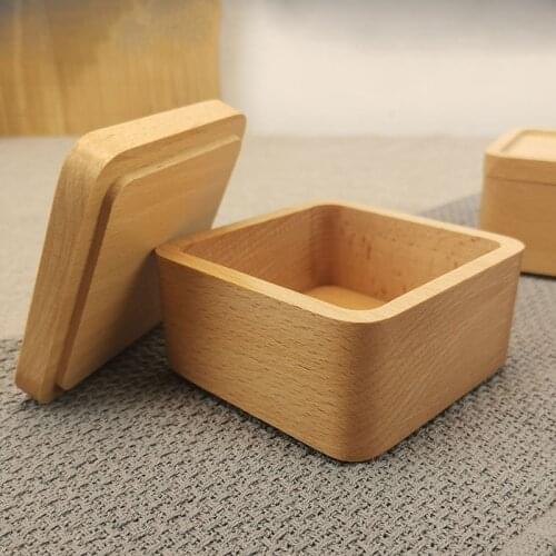 Natural Wood Storage Box Empty Square Ring Jewelry Sundries Wooden Holders Portable Travel Retro Simple Pouch Wedding Supplies
