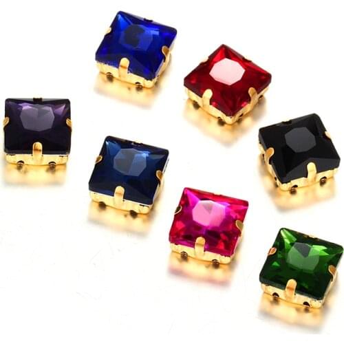 Red Jet Princess Square Glass Crystal Strass Retro Glass Rhinestones With Golden Golden Claws Sew On Clothing Crafts & Dresses