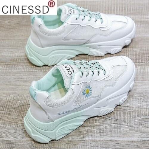 2021 Spring Womens Vulcanized Shoes Fashion New Round Head Flowers Women Sneakers Mesh Breathable Platform Women Casual Shoes