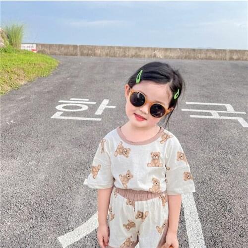 2021 Summer Childrens Sets Cute Cartoon Bear Short Sleeve T-shirt Shorts Baby Girls And Boys Set Fashion Two Piece Sets