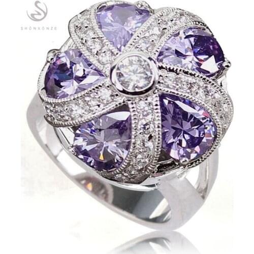 Fleure Esme Fashion Engagement wedding rings for women 2019 Peridot Pink Purple Cubic Zirconia Hot Rhodium Plated R449 R384 R479