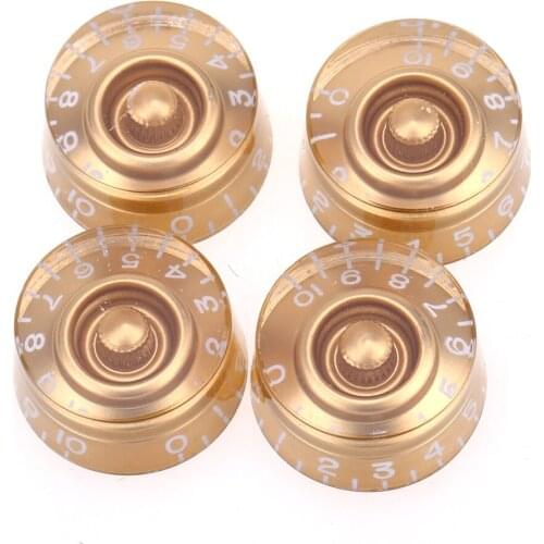 Musiclily Pro Metric Size 18 Splines Speed Control Knobs for Asia Import Guitar Bass Split Shaft Pots, Gold (Set of 4)