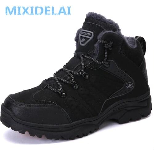 Men Waterproof Ankle Boots Winter Warm Plush Snow Boots Men Outdoor Sneaker Work Boots Male Rubber Winter Mens Boots Size 36-47