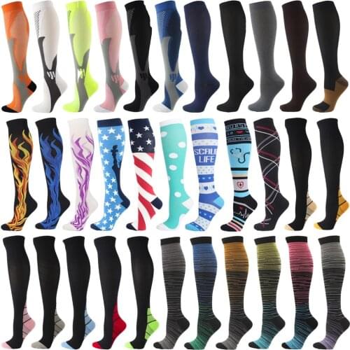 38 Styles Men Women Compression Socks Fit For Sports Black compression socks Anti Fatigue Pain Relief Knee High Stockings 1 Pair