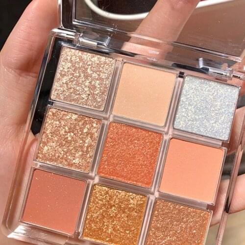 Makeup Eyeshadow Palette Matte Glitter Shimmer Sweatproof Waterproof Neutral Highly Pigmented Bright Eye Shadows Pallet 9 Color
