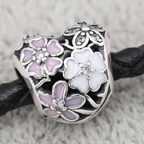 Authentic 925 Sterling Silver Beads Daisy Hollow Glaze Crystal Heart Bead For Original Pandora Charm Bracelets & Bangles Jewelry