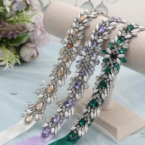 ZMS476 Opal Shiny Rhinestone Bridal Sash Various Color Belt Wedding Party Woman Jewelry Ribbon Girl Clothes Accessories