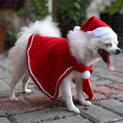 Celebrate Christmas Pet Dog Cat Hat Cloak Set Christmas Party Costume New Year Pet Red Cloak Puppy Santa Hat