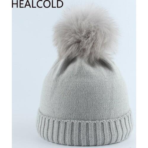 Winter Hat For Children Real Fur Pompom Hats Kids Wool Beanies Girls Knitted Warm Cap Boy 2019