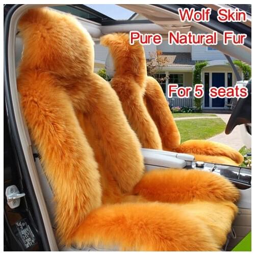 Khaki wool cushion wolf car seat cushion wool car mats winter car seat cushion coincidentally piece set
