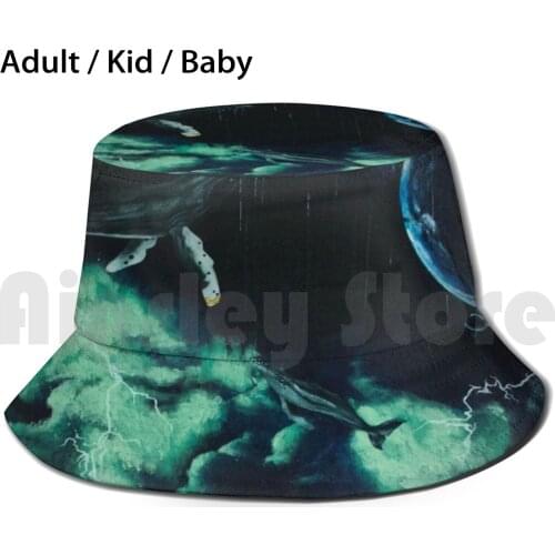 Space Bound [ E ] Sun Hat Foldable UV Protection Whales Moon Space Sky Clouds Mountain Lighting Fantasy Colorful
