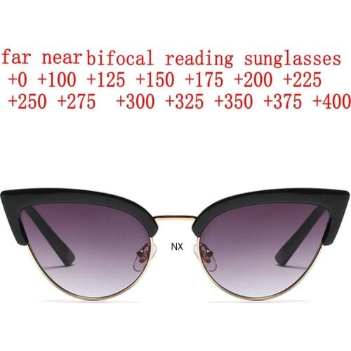 Retro Half Frame Bifocal Reading Sunglasses for Women Cat Eye Designer Ladies Fashion UV Protection Reading Glasses Readers NX