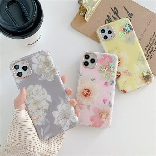 Stylish Laser Color Flower Phone Case For iPhone 12 Mini 11 Pro MAX XR XS 8 7 Plus SE 2020 Hard PC ShockProof Back Cover Coque
